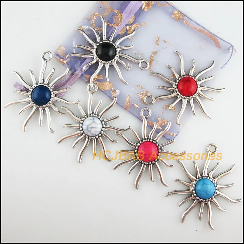 Новый 6 шт. Тибетский Серебряный тон ретро подсолнечника амулеты овальные разных