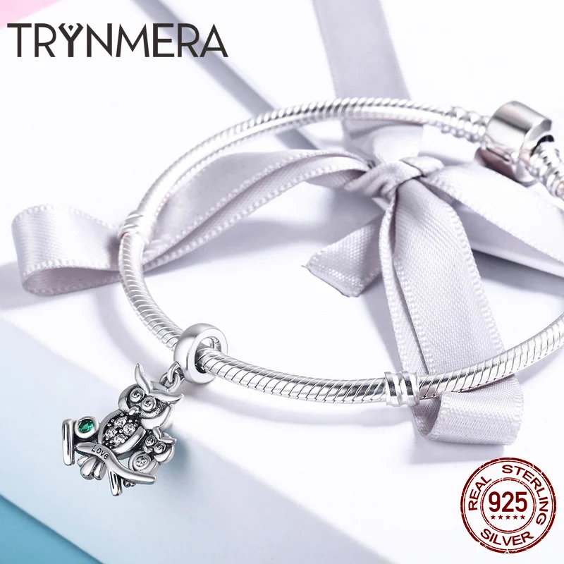 Мать подарок 925 стерлингового серебра в виде совы с детьми кулон бусины