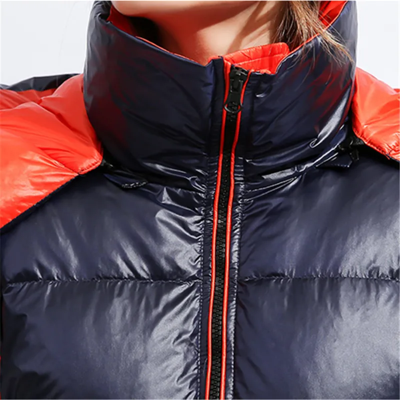 Женский длинный пуховик с капюшоном теплая Толстая парка на белом утином пуху