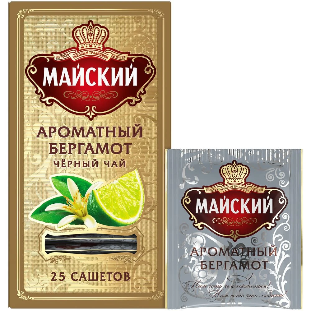 Чай МАЙСКИЙ "Ароматный Бергамот" черный ароматизированный 25 сашетов