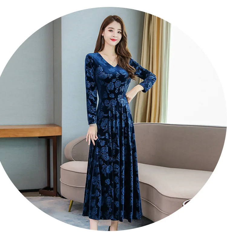 Женское осенне-зимнее Золотое бархатное платье благородного зарубежного стиля