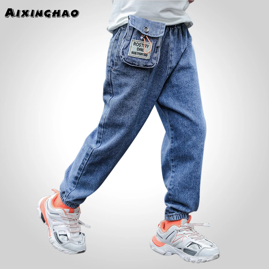 Джинсы для мальчиков джинсы в стиле пэчворк длинные детские осенняя модная