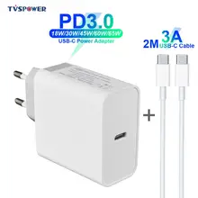 USB-C Power Adapter 18W 30W 45W 60W 65W QC3.0 PD3.0 Charger Cable For xiaomi USB-C Laptop MacBook Pro/Air iphone 11 pro iPad S10