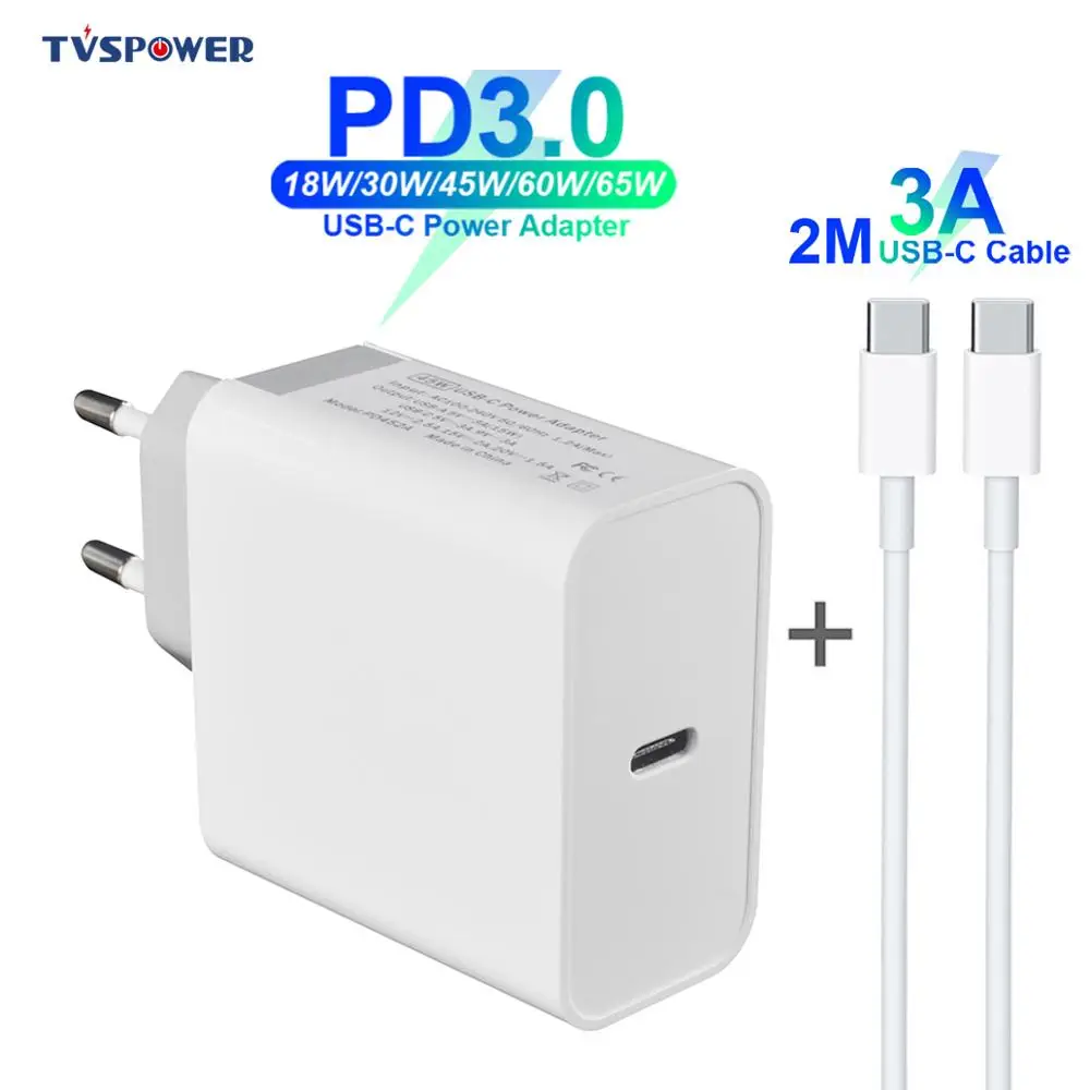 USB C адаптер питания 18 Вт 30 45 60 65 QC3.0 PD3.0 зарядное устройство кабель для xiaomi ноутбука