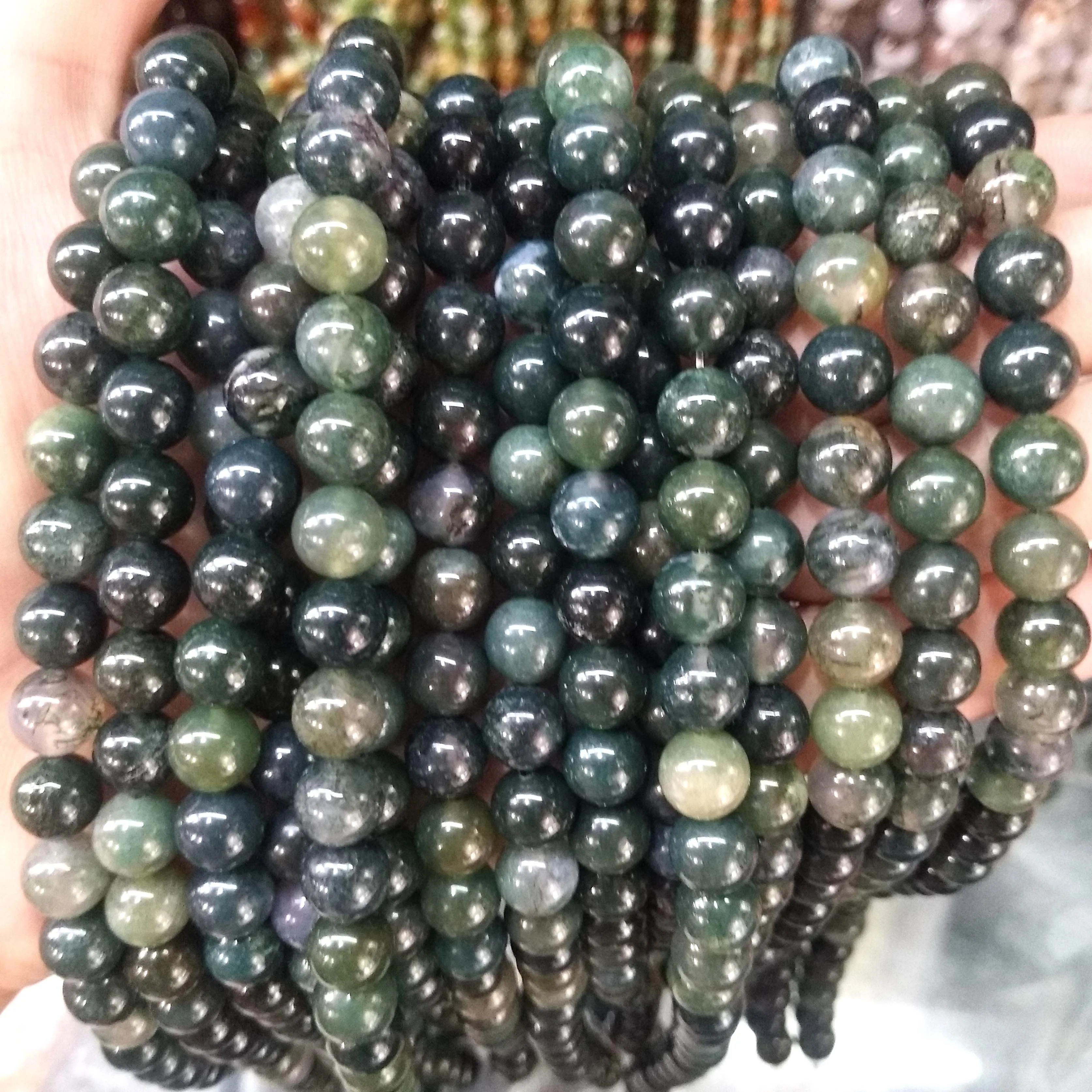 Moss agate Натуральный камень агат Стекло круглый незакрепленный камень бусины для самостоятельного изготовления ювелирных изделий браслет материал ожерелья 4681012 мм - Цвет: Moss agate