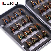 icerio 32pcsbox bead head fast sinking nymph scud fly bug worm trout fishing flies artificial insect fishing bait lure