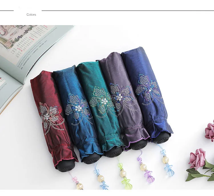 Creative all steel 8 bone umbrella stand sun umbrella sunscreen anti-UV lace embroidered umbrella female tri-fold umbrella