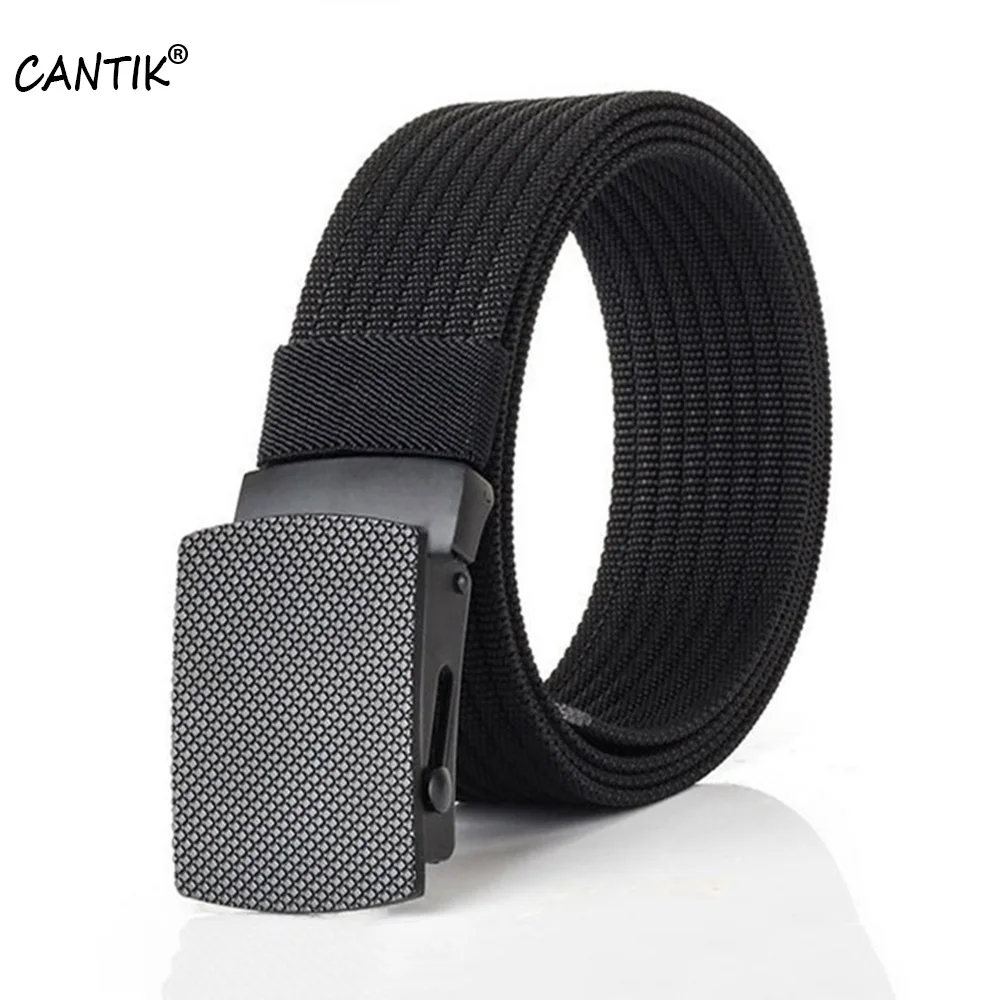 

CANTIK Design Black Automatic Buckle Metal Canvas Belts Crude Strip Nylon Belt for Men Clothing Jeans Accessories 3.8cm CBCA137