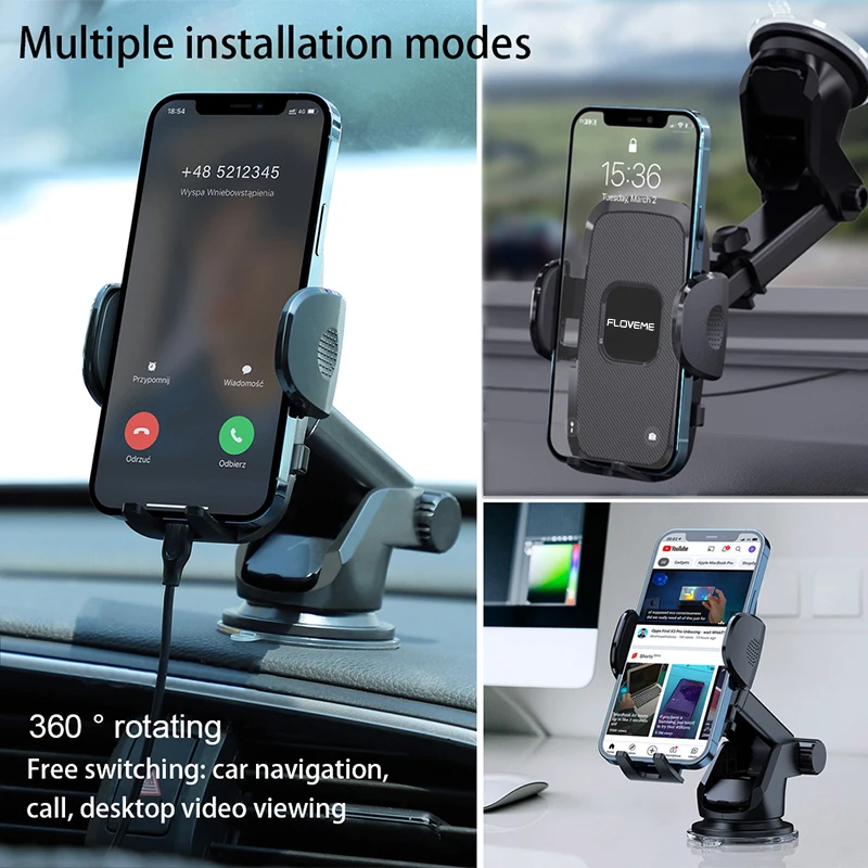 floveme car sucker phone holder for iphone 13 12 dashboard windshield mobile phone holders in car gps mount universal stands new free global shipping