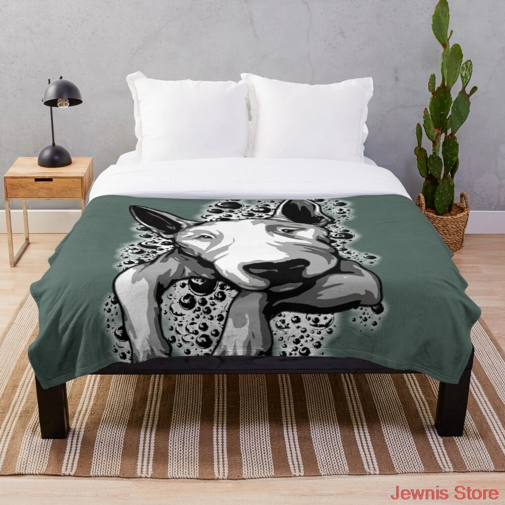 

Bull Terrier Bubbles Throw Blanket Adult Fashion Quilts Home Office Washable Duvet Casual All Season Living Sherpa Blanket