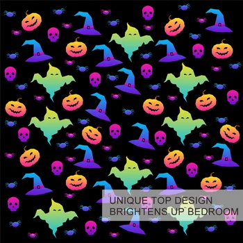 BlessLiving Happy Halloween Bedding Set 3pcs Cartoon Duvet Cover Broom Pumpkin Kids Bed Cover Hat Candy Bat Colorful Bedspreads 3