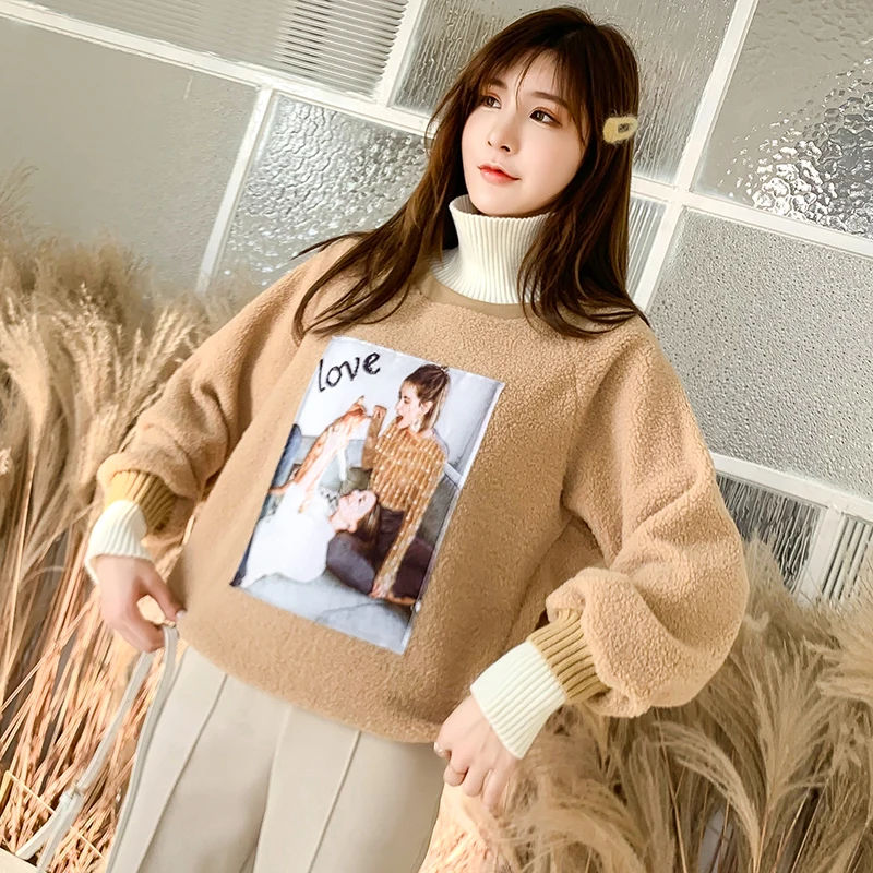 Толстовка Женская зимняя из овечьей шерсти и кашемира с высоким воротником