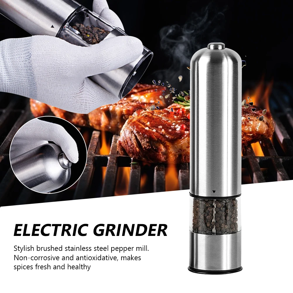 

Electric Push Button Salt And Pepper Grinder Battery Operated Automatic Stainless Steel Mills Grinder With LED Light for Kitchen