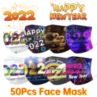 50 шт., одноразовые маски для лица с рисунком на новый год 2022