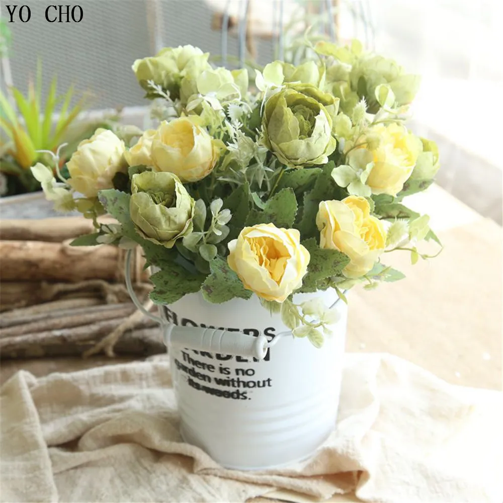 

YO CHO 1 Branch 6 Heads DIY Artificial Flowers Peonies Silk Peonies Flowers for Wedding Table Home Party Decoration Fake Flores