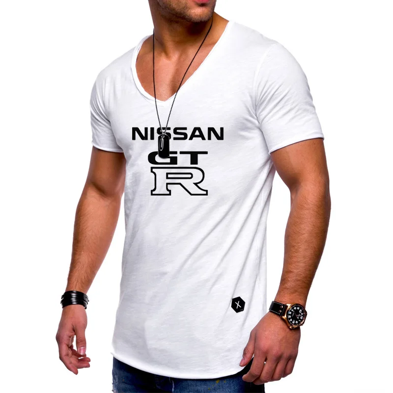 Mens Short Sleeve GTR race motorcycle T-shirt Summer casual male T shirts Cotton V Neck Fashion Harajuku Men Clothes w | Автомобили и