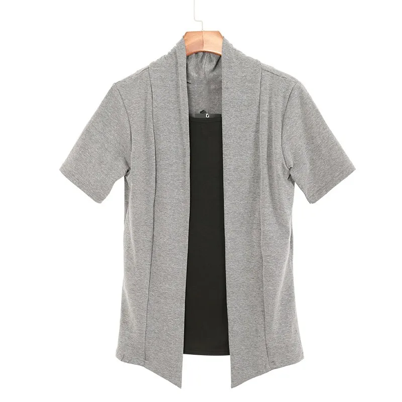 

Summer Faux Two Piece Short Sleeve T-Shirts Men Fashion Korean Cardigan Thin Jacket 2021 New O-Neck High Quality Hip Hop Clothes
