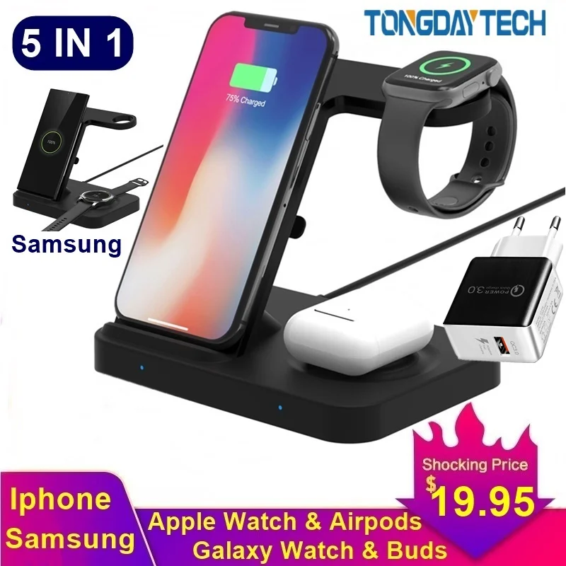 Беспроводное зарядное устройство Tongdaytech 15 Вт Qi для Iphone 8 XS XR 11 Pro Max Samsung Xiaomi Huawei