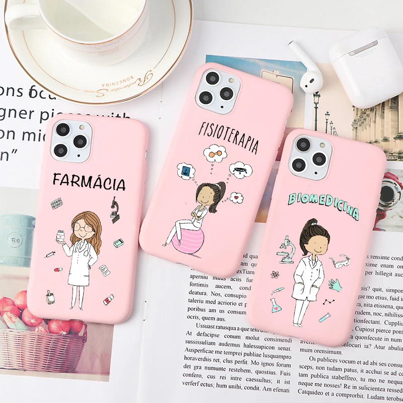 

Social services psychology Doctors Nurse medicina Pink Soft Candy Case Coque For iPhone 12 11 Pro Max 6s 7 8 Plus XS XR XS Max