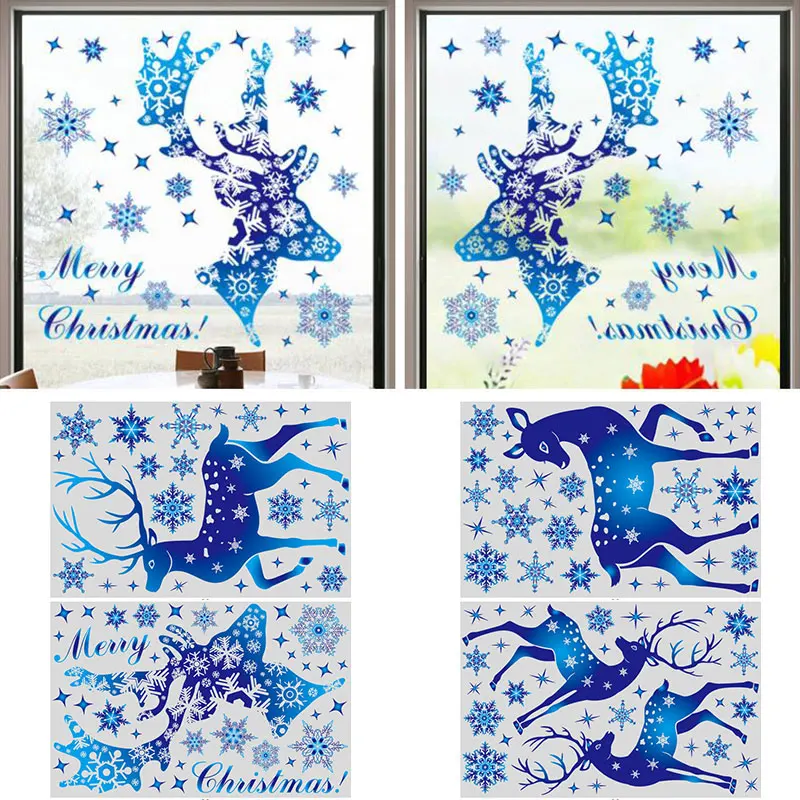 

1Set PVC Glass Stickers Christmas Elk Snowflake Sticker Decoration Glass Window Stickers Fashion Home Decals Decoration
