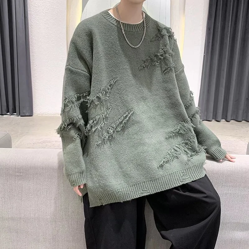 

Autumn Ripped Sweater Men Warmth Fashion Retro Knitted Pullover Men Loose Casual Long-sleeved Sweater Mens Jumper Clothes M-2XL