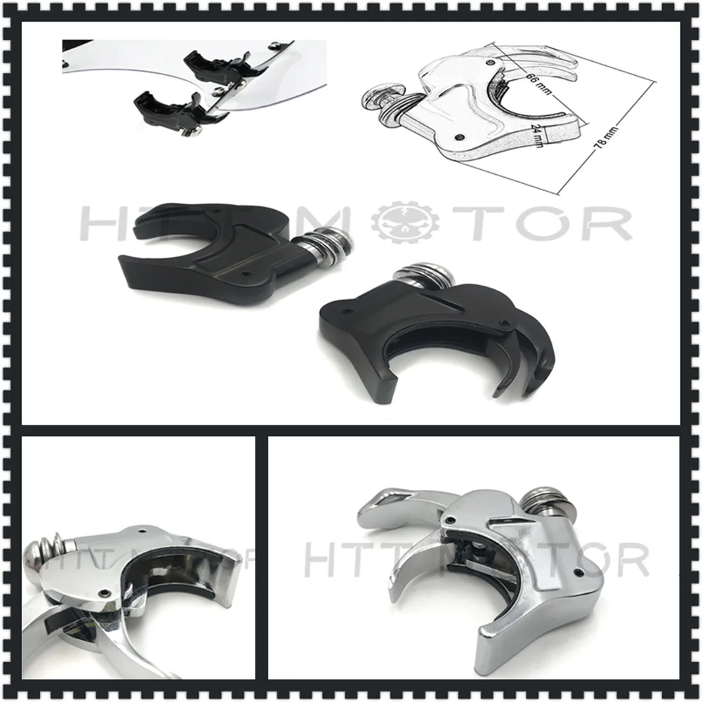 2x Chrome 39mm Forks Quick Release Windshield Clamps For Har