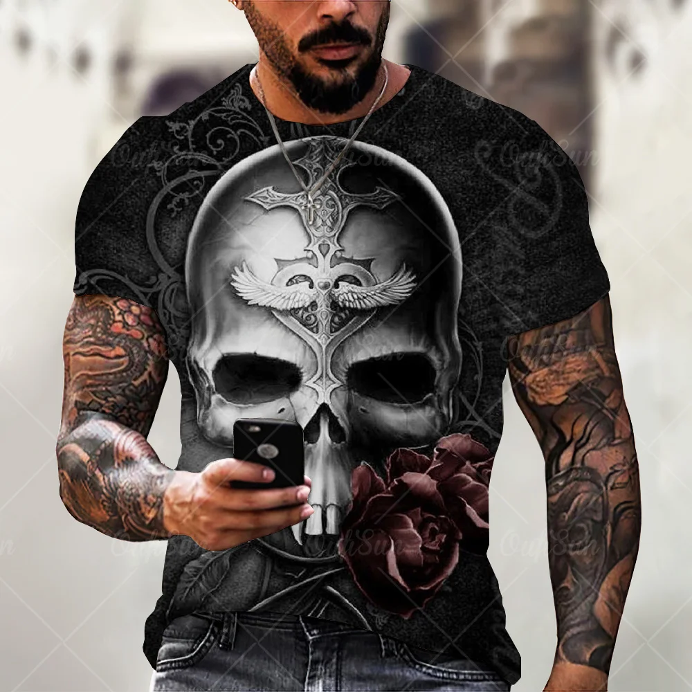Уличная мода 3d печать страшный портрет головы черепа Мужская/женская футболка