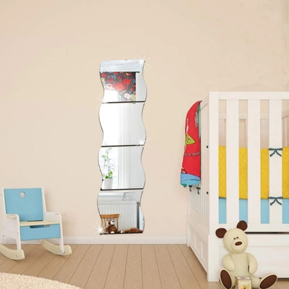 

3D Wavy Wall Mirror Sticker Silver Combined Mirror Acrylic Wave Mirror Wavy Mirror 25*30cm For Home Room Wall Paster 6PCS