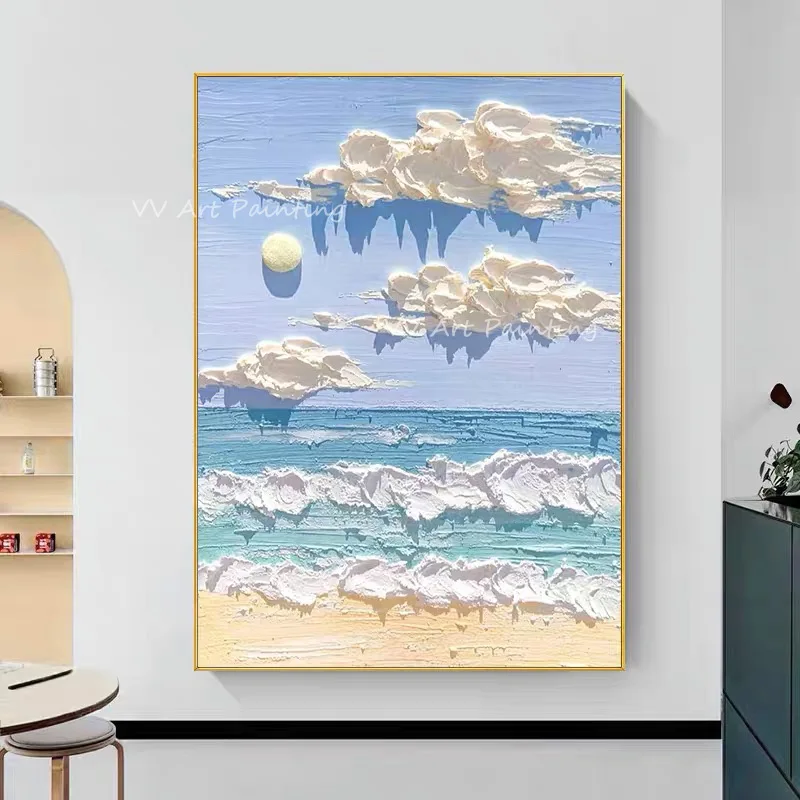 Ручная работа белая облако и голубое небо абстрактная простая картина маслом