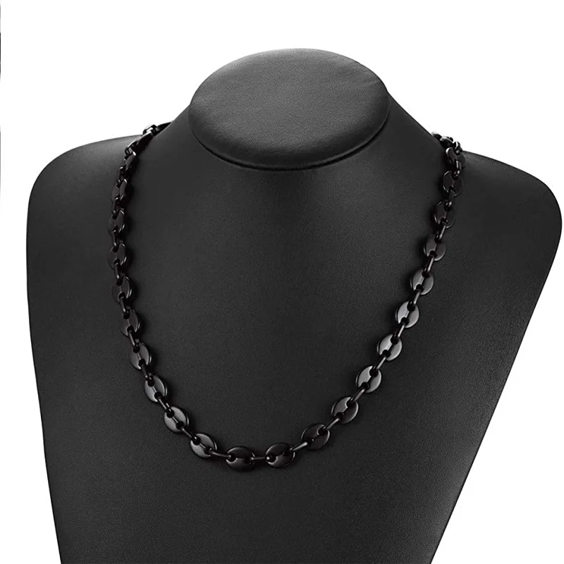 Очаровательное черное ожерелье 13 мм из нержавеющей стали с кофейными зернами