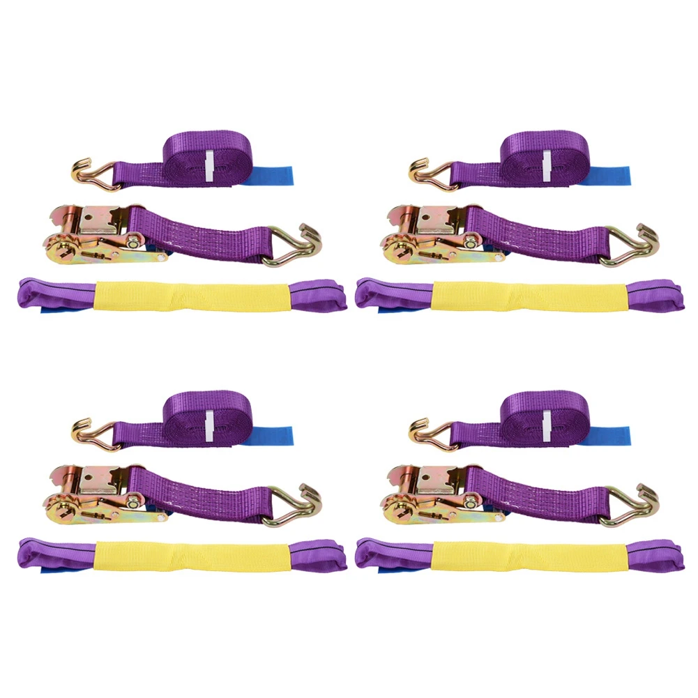 

Professional Ratchet Recovery Straps Trailer Tie Down Alloy Wheel Straps Set Yellow-purple