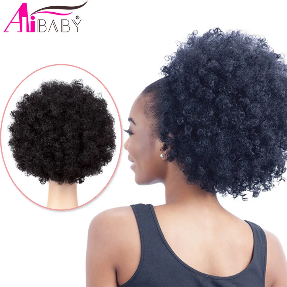 10 дюймов буфами на рукавах Afro курчавый кудрявый шиньон парик &quotконский хвост&quot