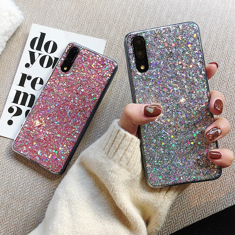 Силиконовые Bling Блестящий со стразами и пайетками Мягкая обложка для huawei Honor 10i 20i
