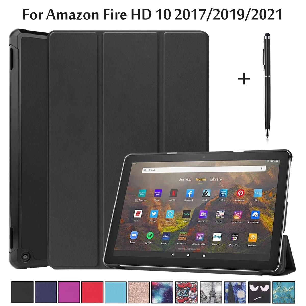 Funda de cuero PU para Amazon Fire HD 10 Plus, 2021 / 2017 / 2019/2020, 10,1 pulgadas, tableta con soporte magnético ultradelgado