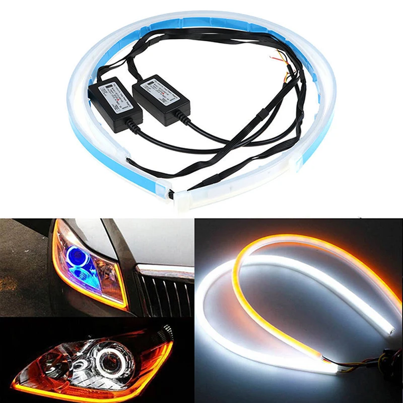 2Pcs Soft Car Auto Sequential Flow Strip 60cm LED Flexible DRL Headlight Turn Signal Switchback Light Lamp | Автомобили и