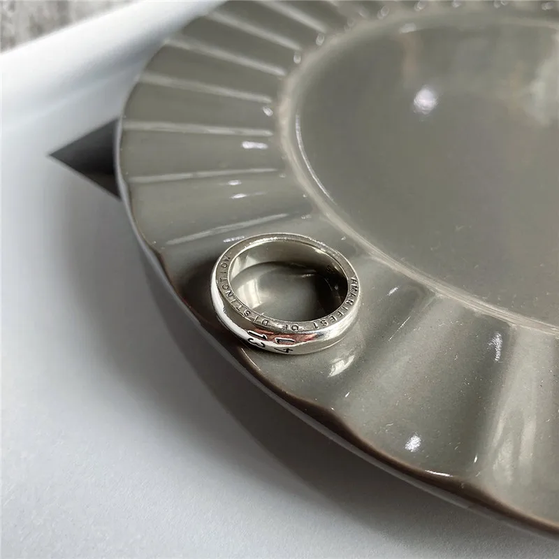 

RUIYI Real 925 Sterling Silver Vintage Style Women Simplicity Rings Korean Windy All-match Distressed Lovers Ring Fine Jewelry