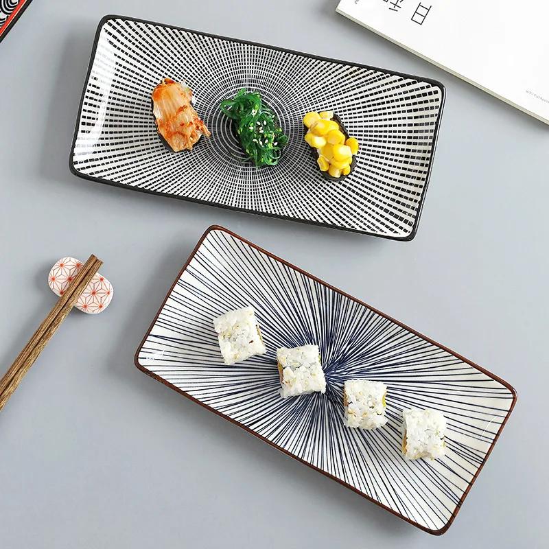 

Japanese Sushi Plate Underglaze Rectangular Dish Plate Cold Dish Plate Sushi Restaurant Rectangular Flat Plate Ceramic Snack
