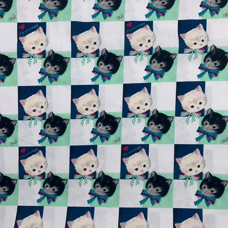 

Y.Zhe Beautiful 100% Cotton Fabric Green Check Bottom Cats Pattern Digital Printing Sewing Material Children Fabric Diy Shirt