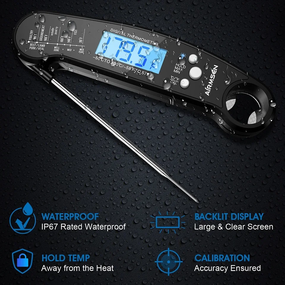 

OUIO Food Thermometer Fold Kitchen Thermometer Kitchen Food Barbecue Grill Thermometer Fold Waterproof Kitchen Cooking Tools
