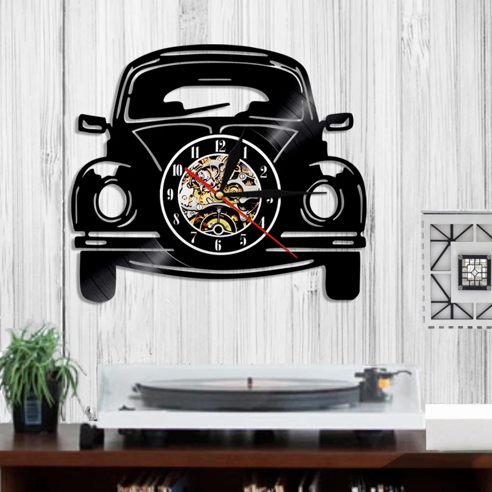 Тема в форме автомобиля современный дизайн виниловая запись настенные часы