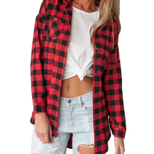 Женская блузка с длинным рукавом SAGACE однобортная хлопковая рубашка в клетку