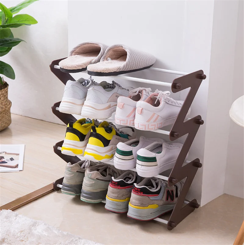 

Simple Assembled Shoe Rack Stainless Steel Storage Shelf for Shoes Book Sundries Dorm Room Bedroom Z Shape Shoe Stand Organizer