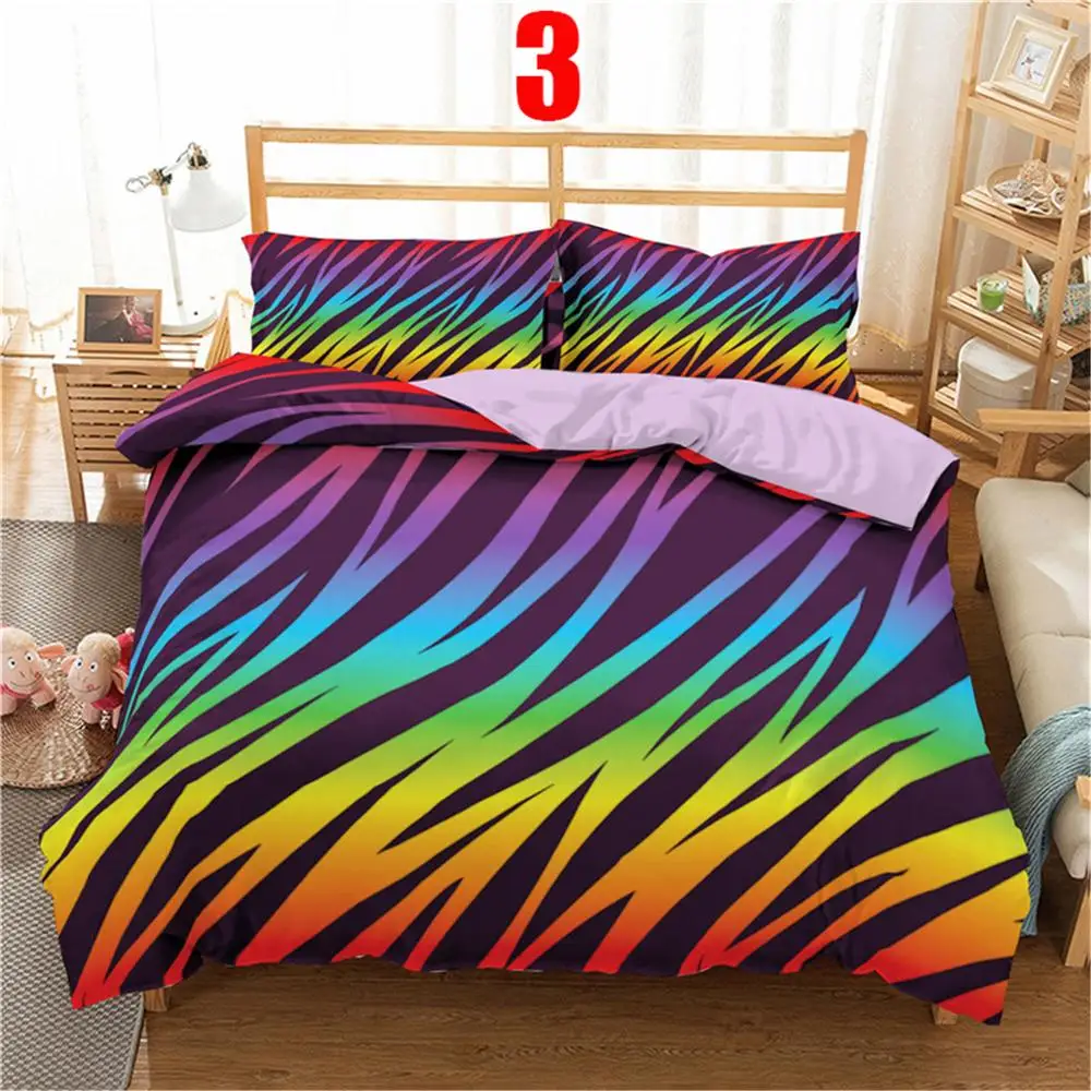 

3D Rainbow Stripe Printed Bedding Sets Modern Fashion Colorful Geometric Twin Queen King Size Bed Duvet Cover Sets For Bedroom