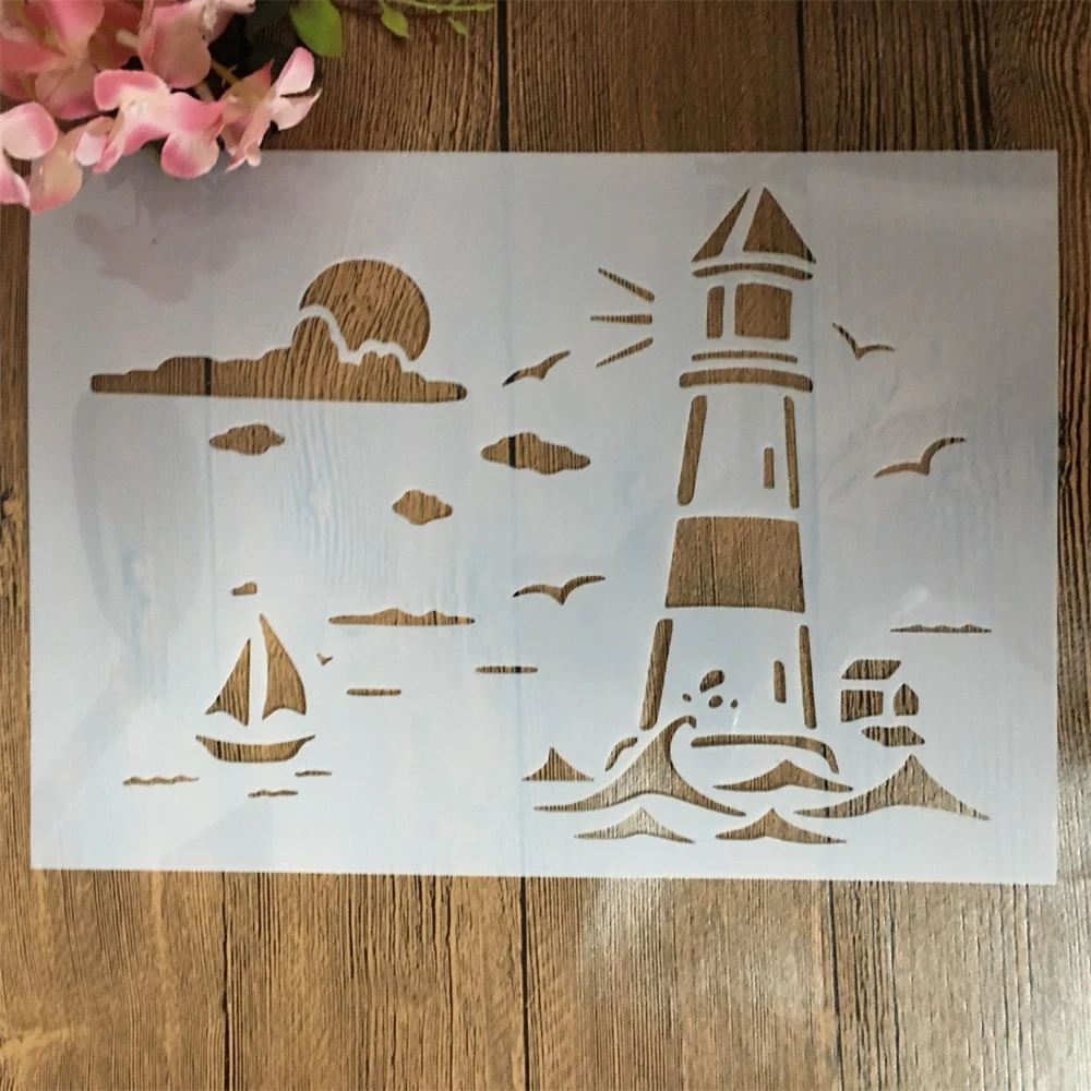 

A4 29cm Sail Lighthouse DIY Layering Stencils Wall Painting Scrapbook Coloring Embossing Album Decorative Template