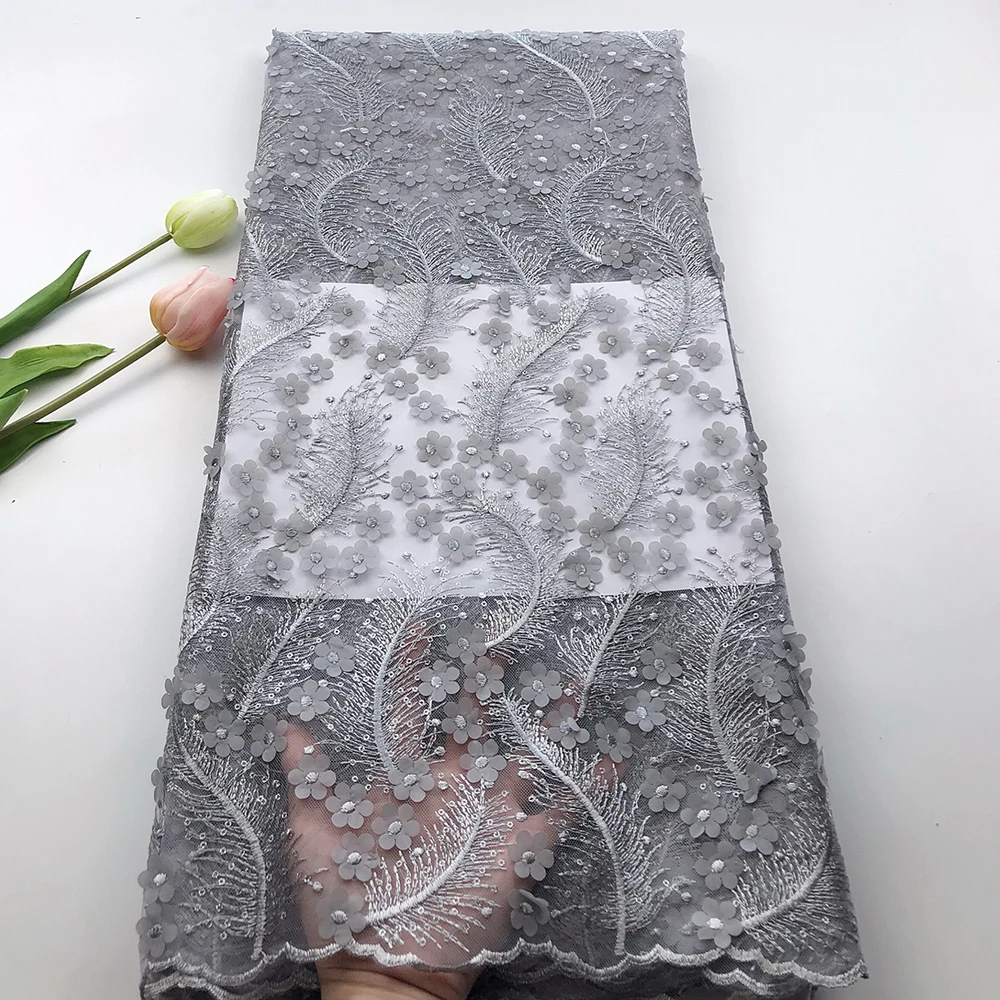 Модная фиолетовая африканская 3D кружевная ткань высокого качества Цветочная