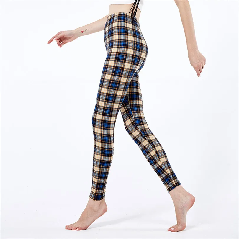 Леггинсы женские с эффектом пуш-ап и принтом в клетку | Женская одежда