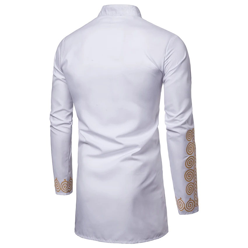 New fashion Middle Eastern style men's bronzing print robe long sleeve shirt