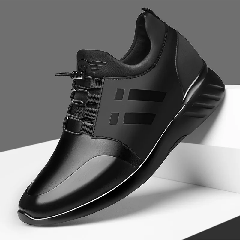

2022 Autumn Winter New Men Casual Shoes Sneakers Lycra Cow Leather 6CM Increasing Height Shoes British Light Flat Outdoor Travel