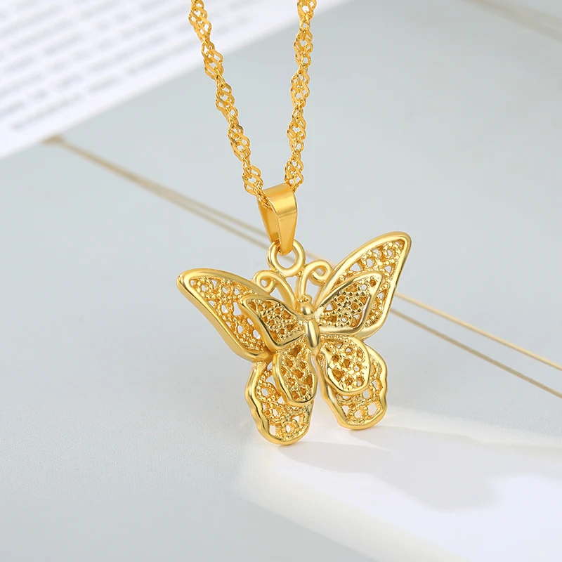 

Hollow Double Butterfly Necklaces For Women Gold Color Stainless Steel Chain Female Pendant Necklace Jewelry 2020
