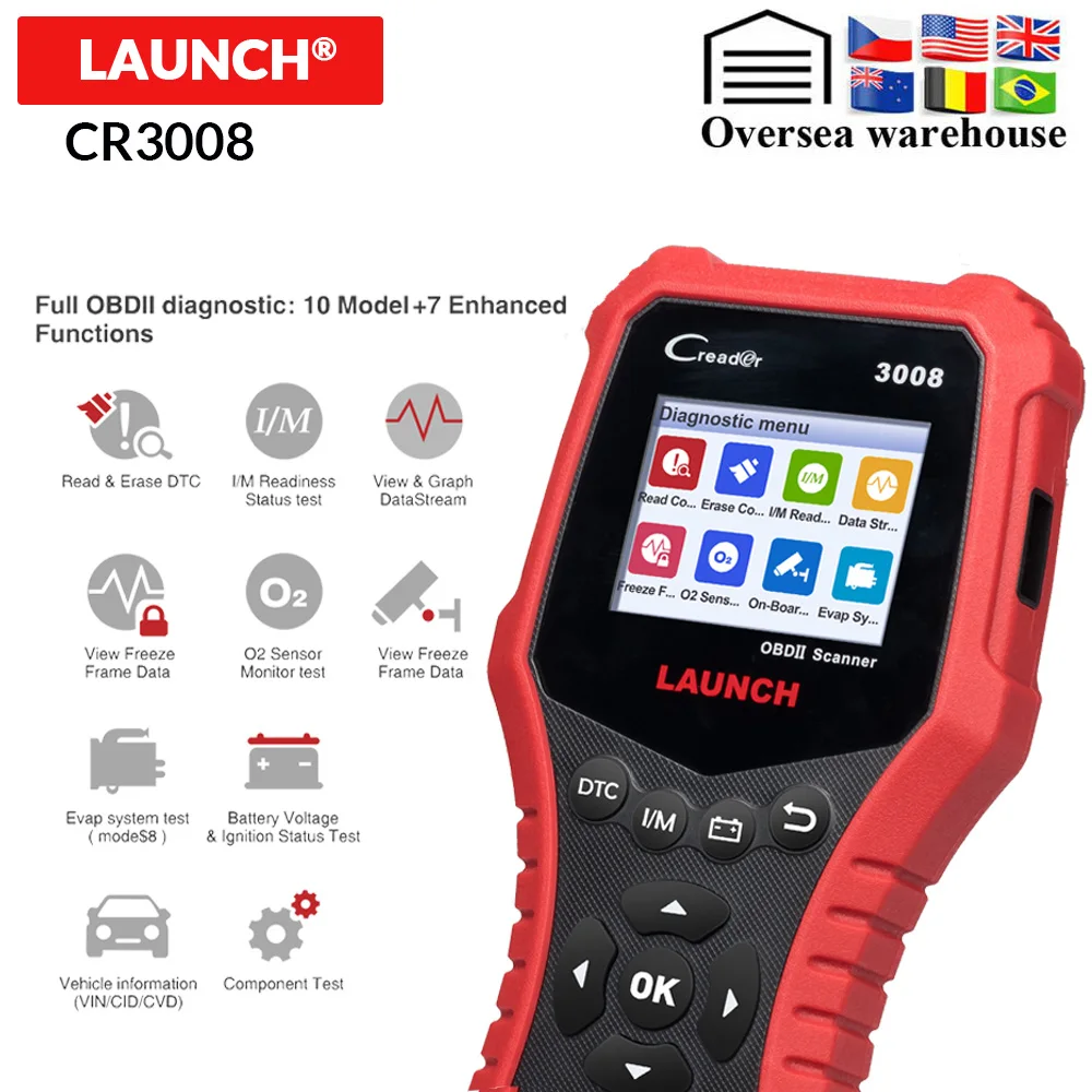 LAUNCH Creader CR3008 Авто OBD2 EOBD считыватель кода неисправности двигателя автомобиля сканер PK NT301 AD410 KW850 OBDII считыватель кода ошибки двигателя